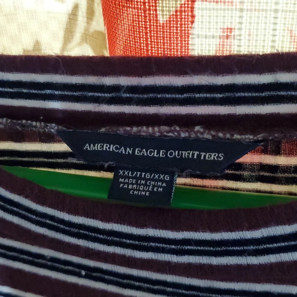 American Eagle Outfitters Black, Maroon and White Striped Top - Picture 2 of 8